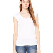 Women's Cap Sleeve Sheer Mini Rib V-neck Tee